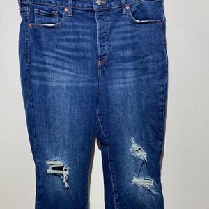 Old Navy Women's Distressed High‎ Rise OG Straight Crop Midi Jeans Blue Size 16